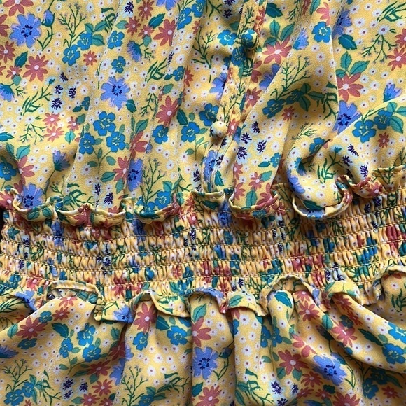 Siana sky extra small summer dress, cap sleeve, yellow, floral - Picture 4 of 7